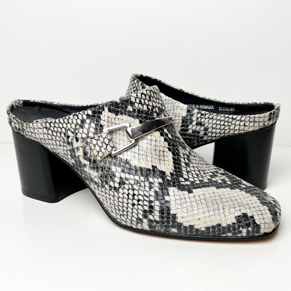 ASOS Reptile Snakeskin Mules 40 9.5 black white neutral square toe shoes heels - Picture 13 of 13